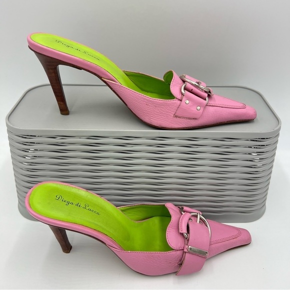 Anthropologie Diego di Lucca Heeled Mule Pink Green Size 6 - Picture 2 of 15